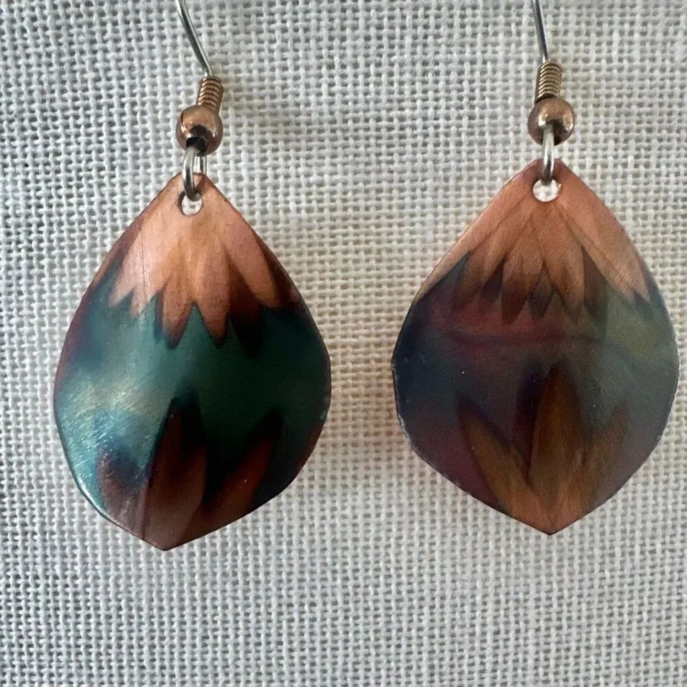 Hand-Enameled flame painted Copper Earrings